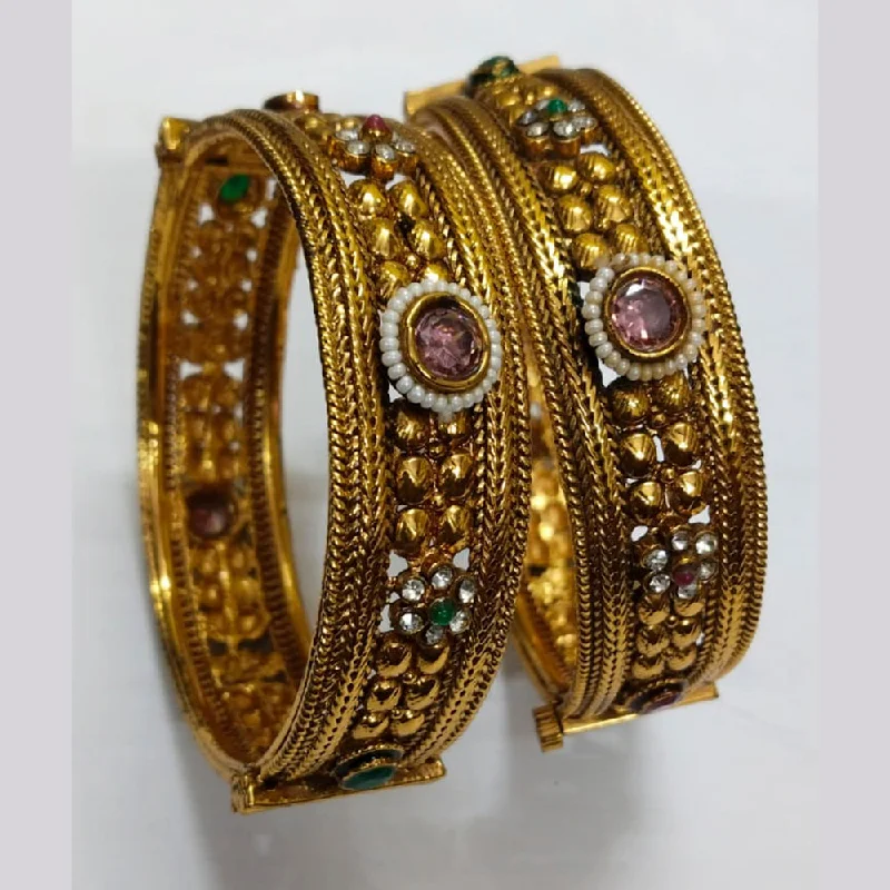 Vintage Gold Bangles for Brides-Niyansh Bangles Pota Stone Gold Plated Bangles Set - 11241012