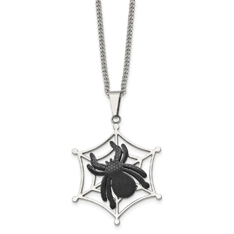 Personalized Name Pendant Necklace-Two-Tone Stainless Steel Spider and Web Necklace 22 Inch