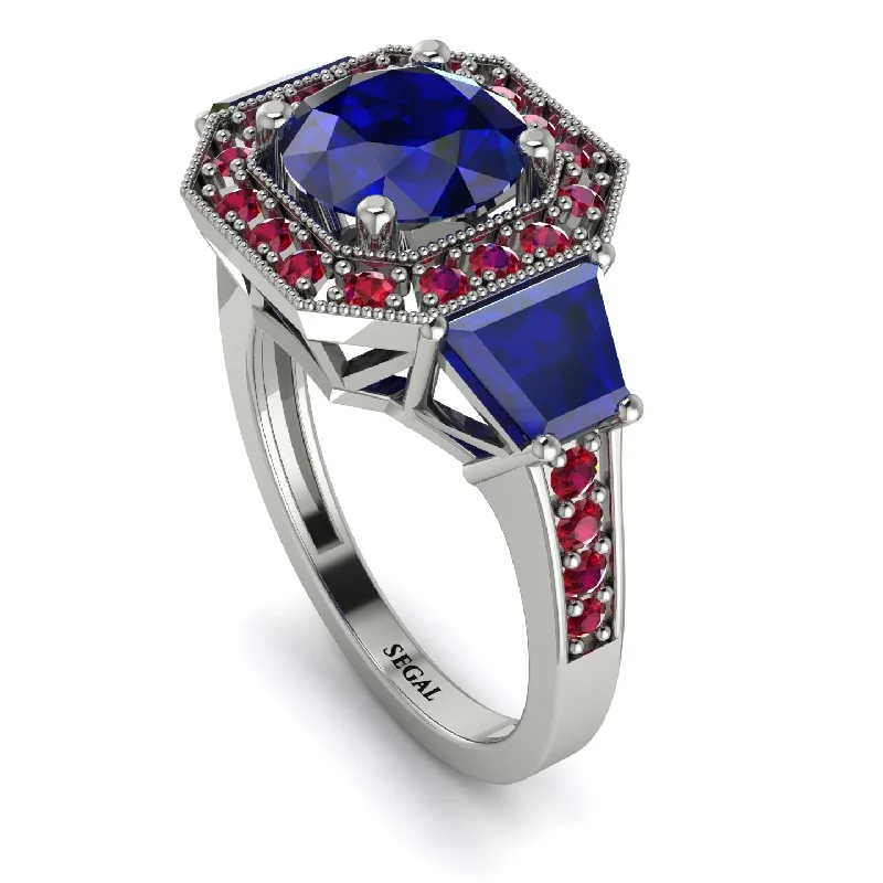 Stylish Gold Ring for Special Occasions-Modern Halo Princess Cut Sapphire Stone Engagement Ring - Doris No. 60