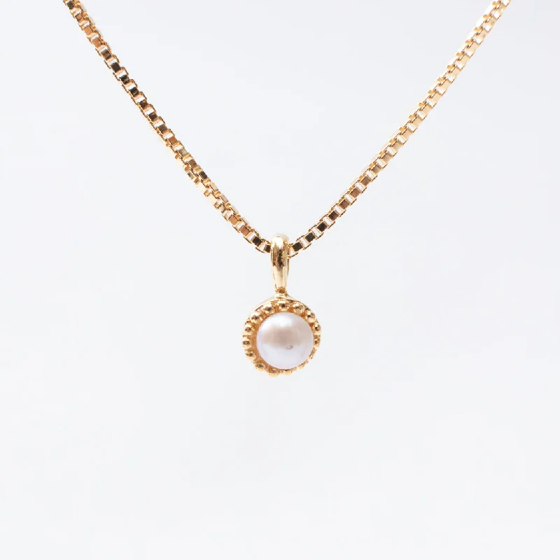 Minimalist Gold Necklace-Gold Vermeil & Freshwater Pearl Milgrain Edge Necklace