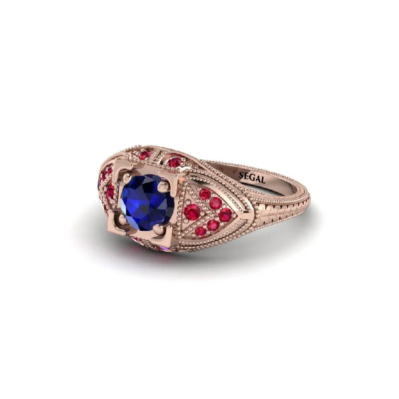 Stackable Rings for Women-Round Sapphire Filigree Art Deco Vintage Engagement Ring - Bree No. 59