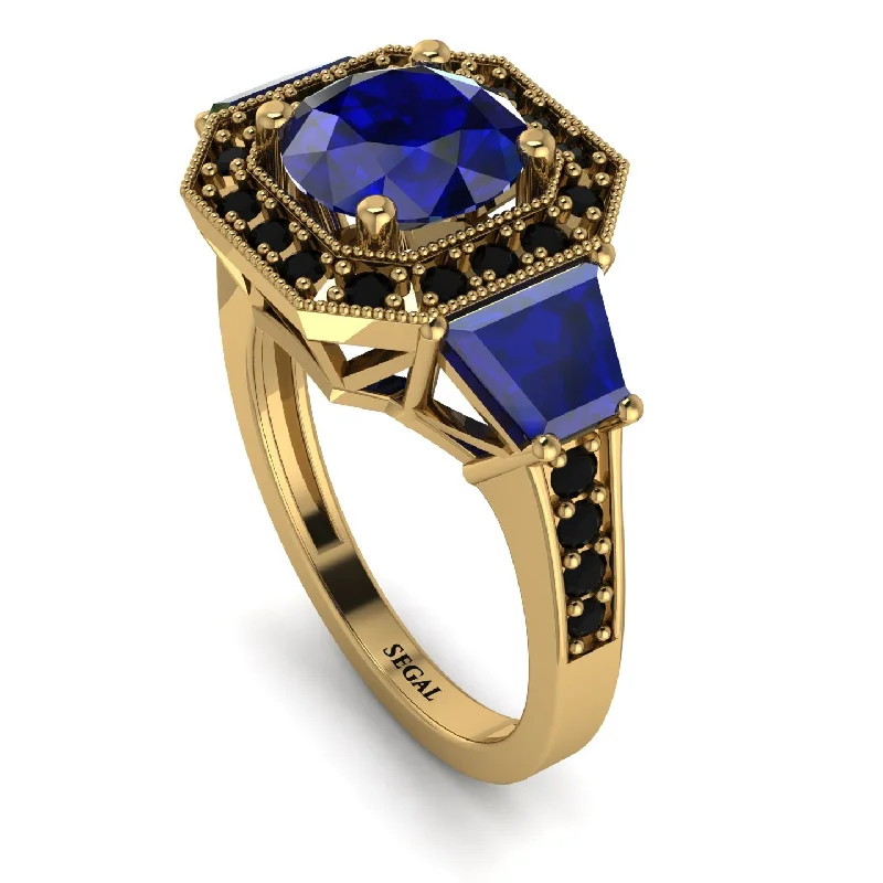 Gold Promise Ring for Engagement-Modern Halo Princess Cut Sapphire Stone Engagement Ring - Doris No. 43