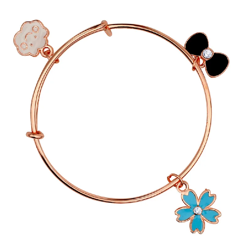 Rose Gold Bangles for Evening Wear-Mahi Rose Gold Plated Cloud, Flower & Boo Shaped Colorful Enamel Work Charms Kids Bracelets for Girls (BRK1100819Z)