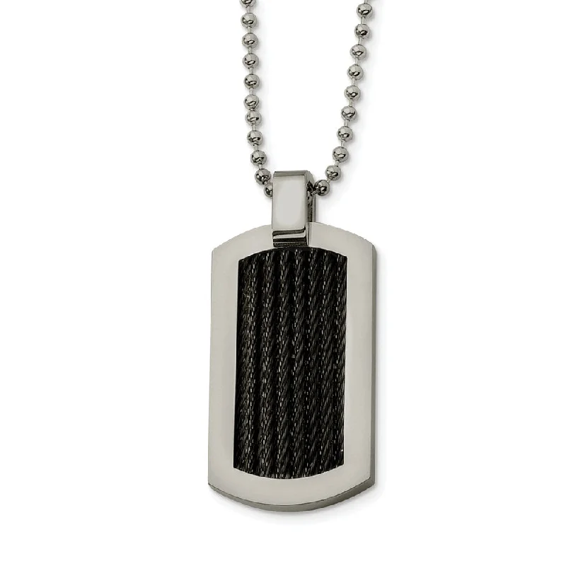 Simple Gold Necklace for Daily Wear-Stainless Steel and Black Cable Dog Tag Necklace