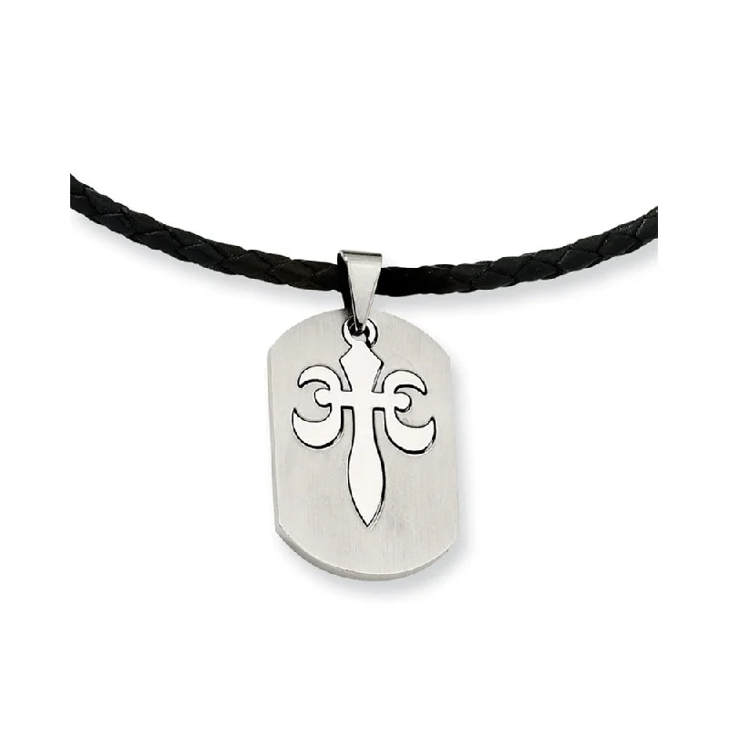 Boho Necklace for Casual Look-Stainless Steel Fleur De Lis Dog Tag Necklace