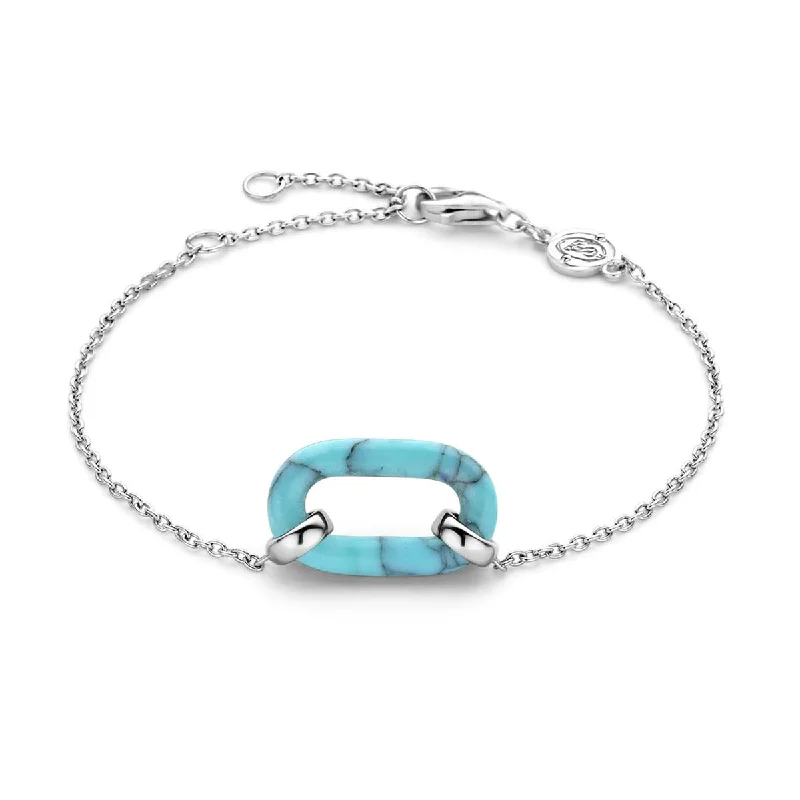 Silver Chain Bracelet for Elegant Style-STERLING SILVER BRACELET WITH OVAL TURQUOISE