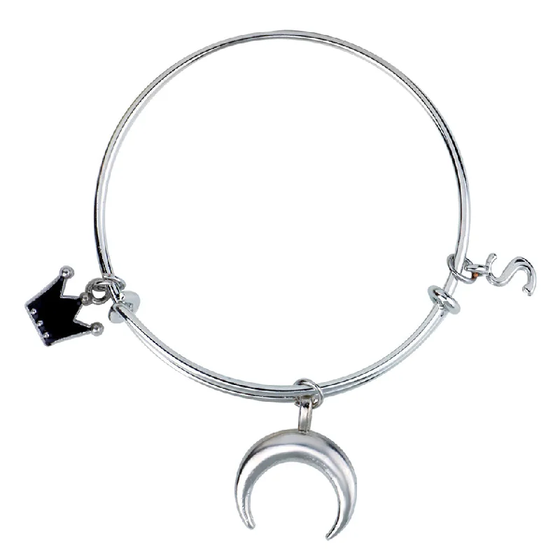 Elegant Silver Bangles for Casual Day Out-Mahi S Letter & King Shaped Rhodium Plated Enamel Work Charms Kids Bracelets for Kids (BRK1100927R)