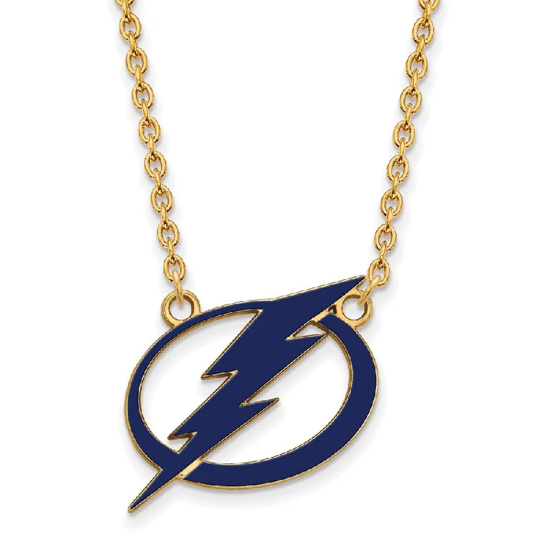 Unique Charm Necklace for Stylish Women-SS 14k Yellow Gold Plated NHL Lightning LG Enamel Necklace, 18 Inch