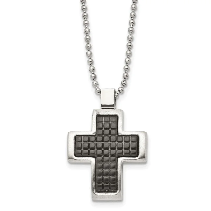 Colorful Necklace for Festivals-Stainless Steel Two Tone Brushed Polished Convex Cross Necklace, 22 In