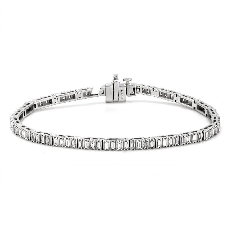 Unique Silver Bracelet for Fashion Lovers-WHITE GOLD BAGUETTE DIAMOND TENNIS BRACELET, 1.50 CT TW