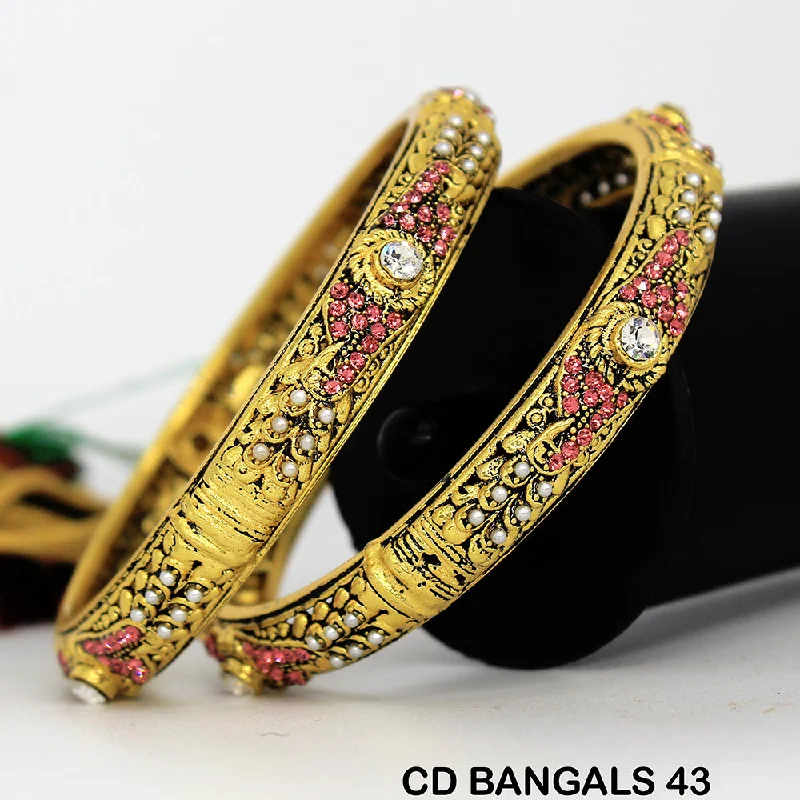 Beautiful Gold Bangles for Bridesmaids-Mahavir Forming Gold Plated Bangle Set - CD BANGALS 43