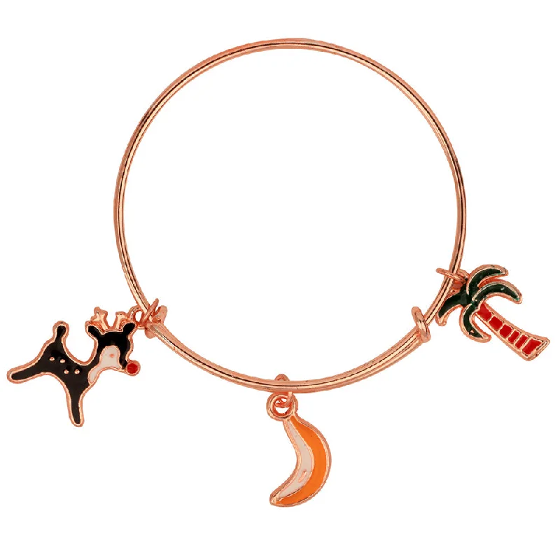 Elegant Bangles with Gemstones-Mahi Coconut Tree, Banana & Dog Shaped Rose Gold Plated Enamel Work Charms Bracelet for Kids (BRK1100862Z)