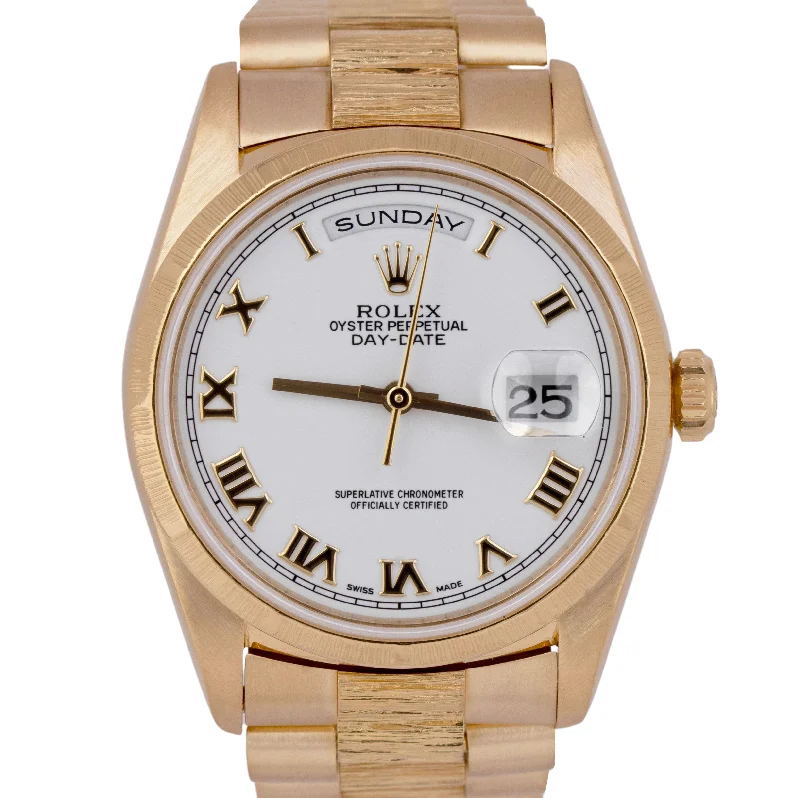 High-End Watches with Leather Straps-MINT Rolex Day-Date 36 Presidential White 18K Bark Double QuickSet Watch 18248