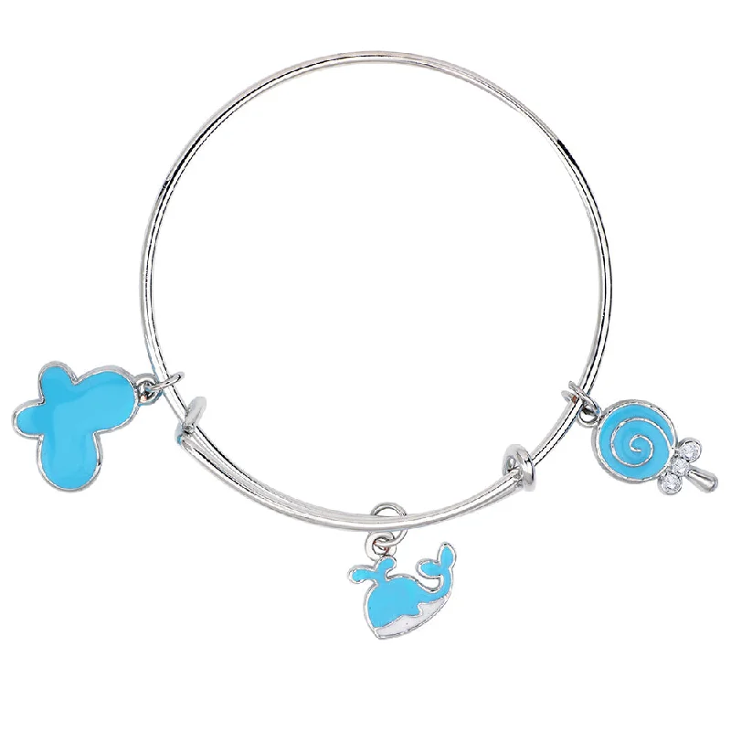 Large Statement Bangles for Women-Mahi Butterfly & Fish Shaped Enamel Work Charm Bracelet with Rhodium Plated for Kids (BRK1100879R)