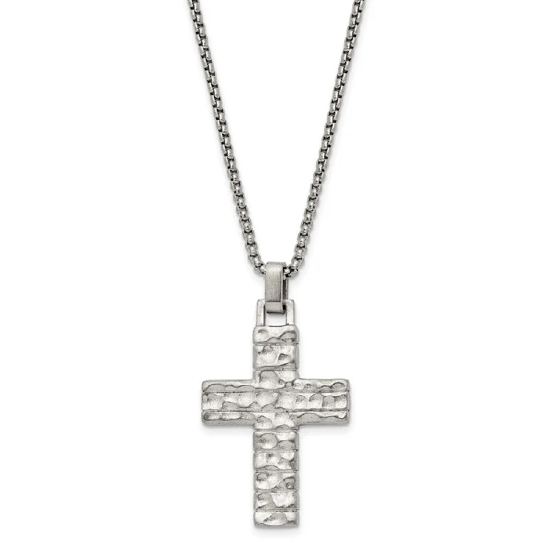 Layered Necklace for Fashion-Men's Stainless Steel Brushed Textured Cross Necklace, 24 Inch