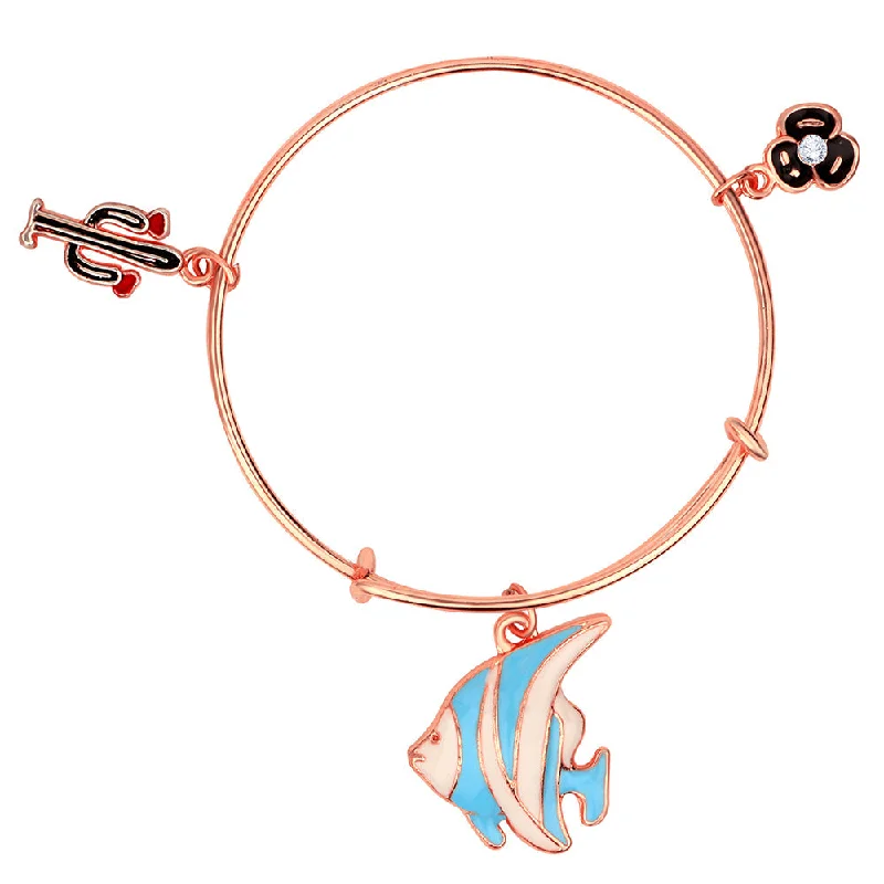 Classic Gold Bangles for Special Events-Mahi Rose Gold Plated Fish Flower & Cactus Shaped Charms Kids Bracelets for Kids (BRK1100830Z)