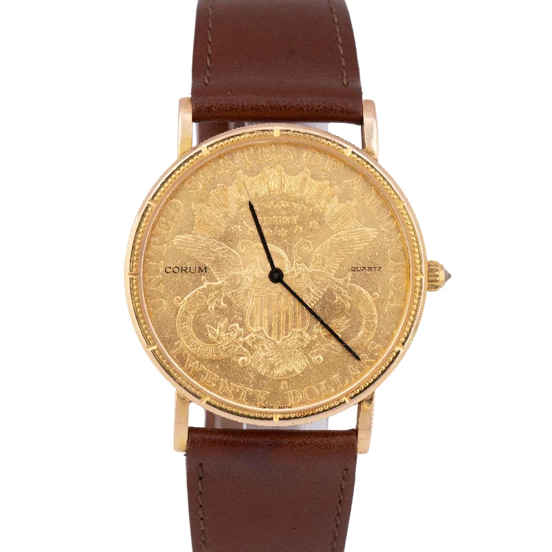 Men's Watches with Unique Watch Hands-Corum Coin Twenty Dollar $20 Double Eagle 1894 Yellow Gold 35mm Quartz Watch