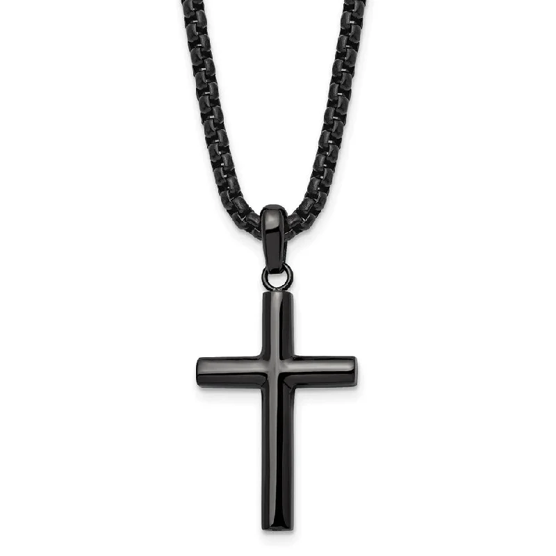 Simple Silver Necklace with Pendant-Gunmetal Plated Stainless Steel Polished Domed Cross Necklace, 24 Inch