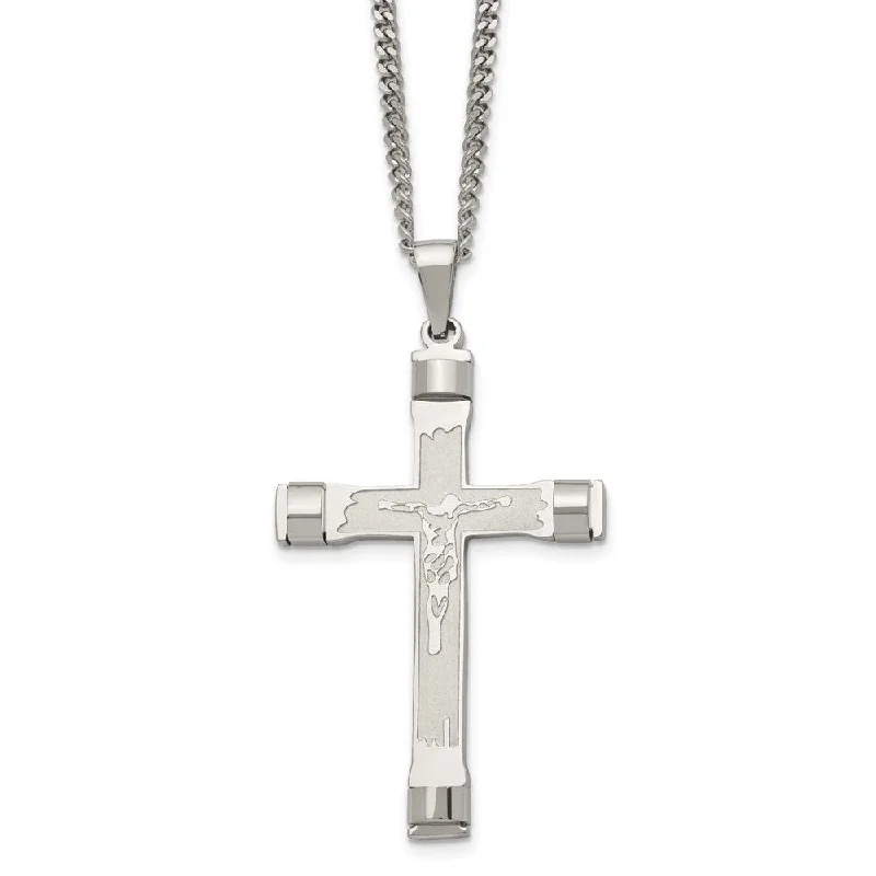 Cute Necklace for Gift Giving-Men's Stainless Steel LG Brushed & Polished Crucifix Necklace, 22 Inch