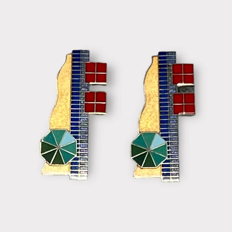 Geometric Gold Earrings-César Pelli Memphis Enamel Earrings