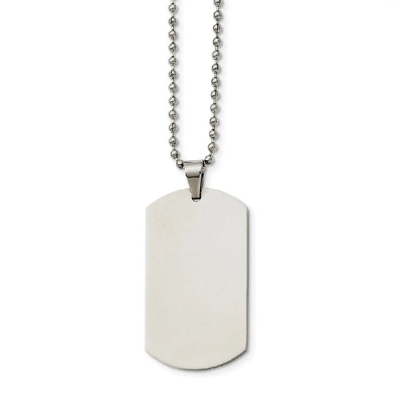 Silver Necklace for Weddings-Stainless Steel Polished Engravable Dog Tag Necklace 24 Inch