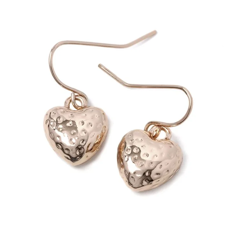 Simple Hoop Earrings for Casual Looks-Pom Rose Gold Plated Hammered Heart Drop Earrings