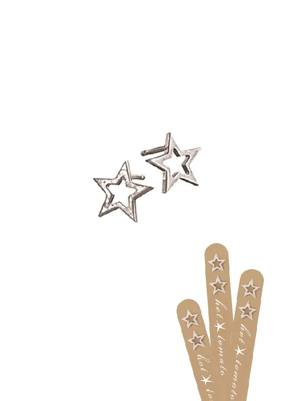 Unique Stud Earrings for Casual Outfits-Hot Tomato Star Frame  Stud Earrings -  Stainless Steel with Worn Silver Finish