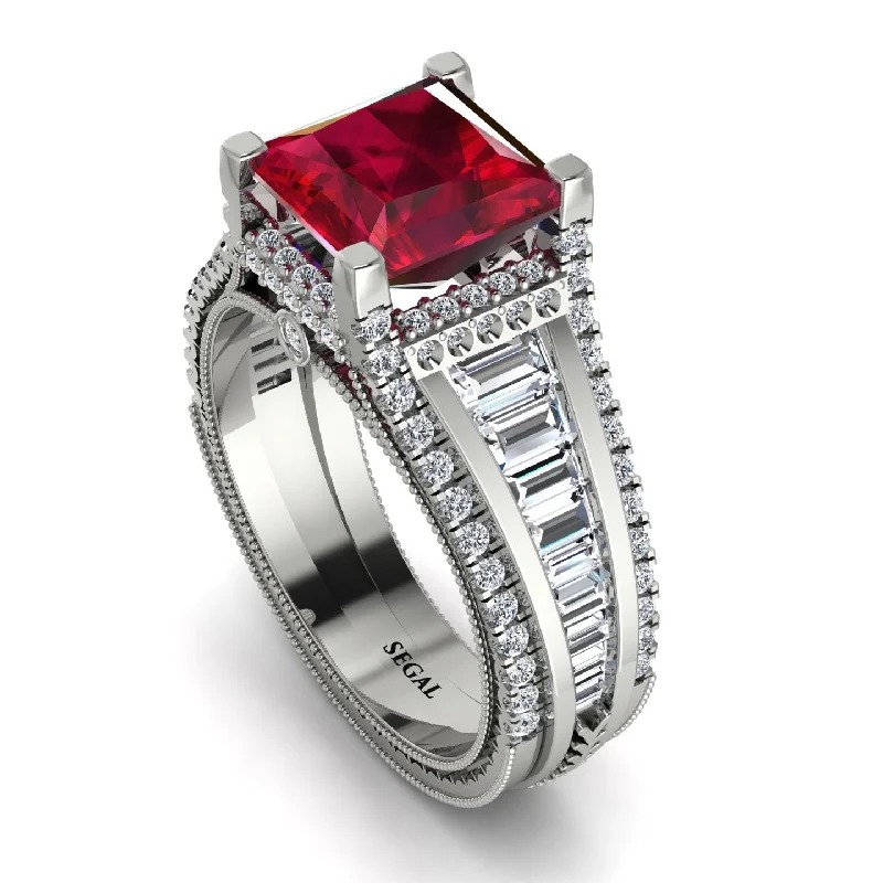 Elegant Rose Gold Ring-Princess Geometric Ruby Engagement Ring - Marilyn No. 12