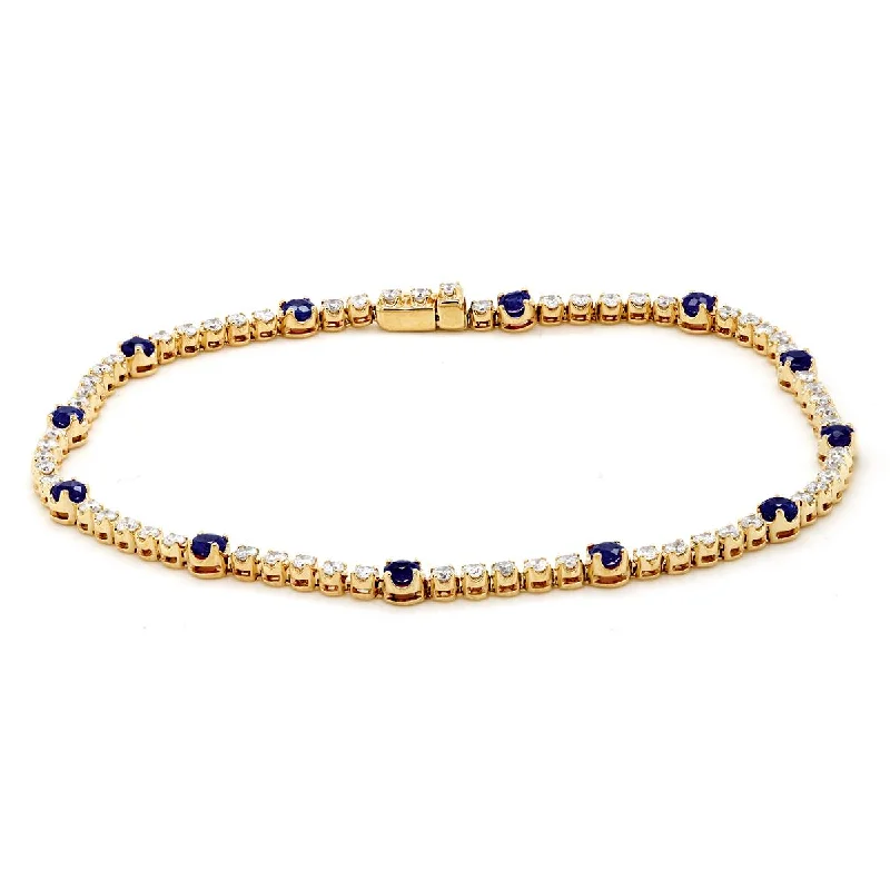 Colorful Enamel Bracelet for Party Wear-YELLOW GOLD BRACELET WITH SAPPHIRES AND DIAMONDS, 1.11 CT TW