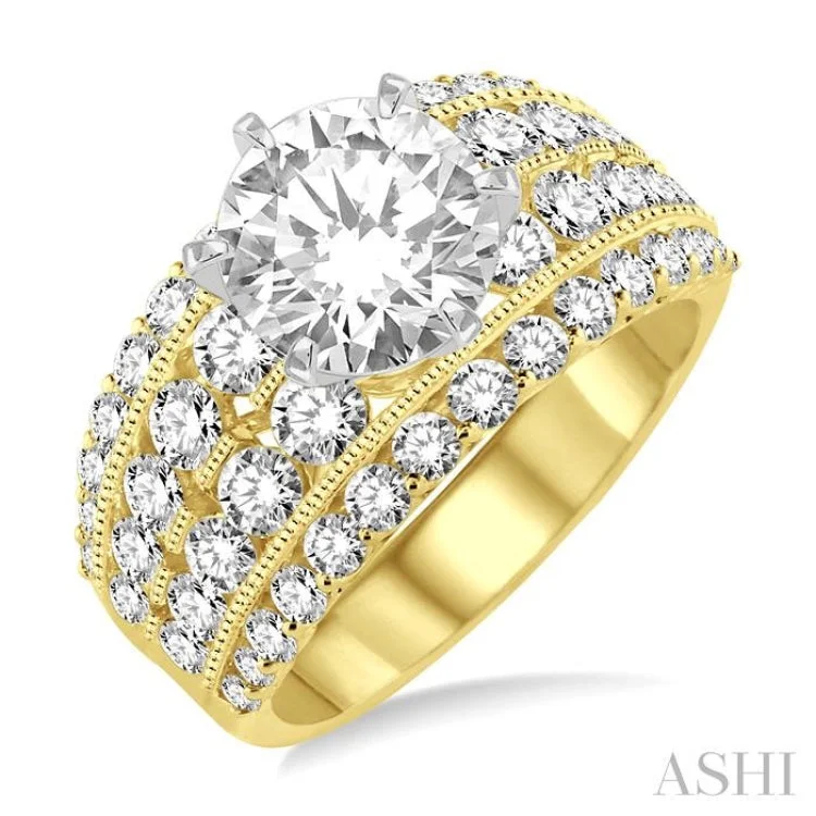 Rose Gold Ring for Stylish Women-2 1/10 Ctw Diamond Semi-Mount Engagement Ring in 14K Yellow and White Gold