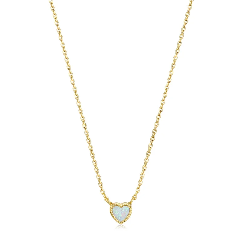 Simple Gold Chain Necklace for Women-Gold Plated Micro Opal Heart Necklace