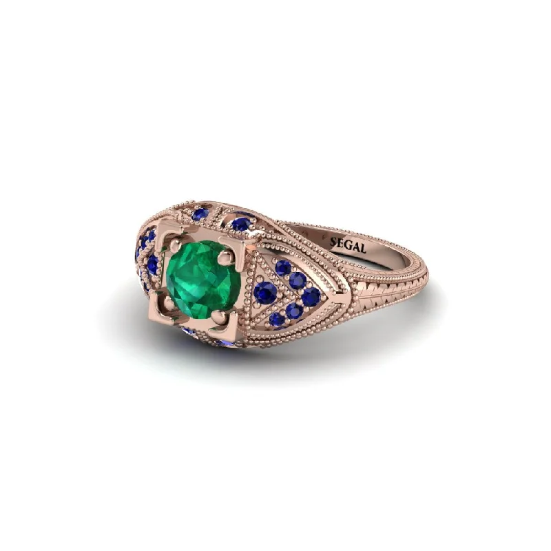 Luxury Wedding Ring for Men-Round Emerald Filigree Art Deco Vintage Engagement Ring - Bree No. 65